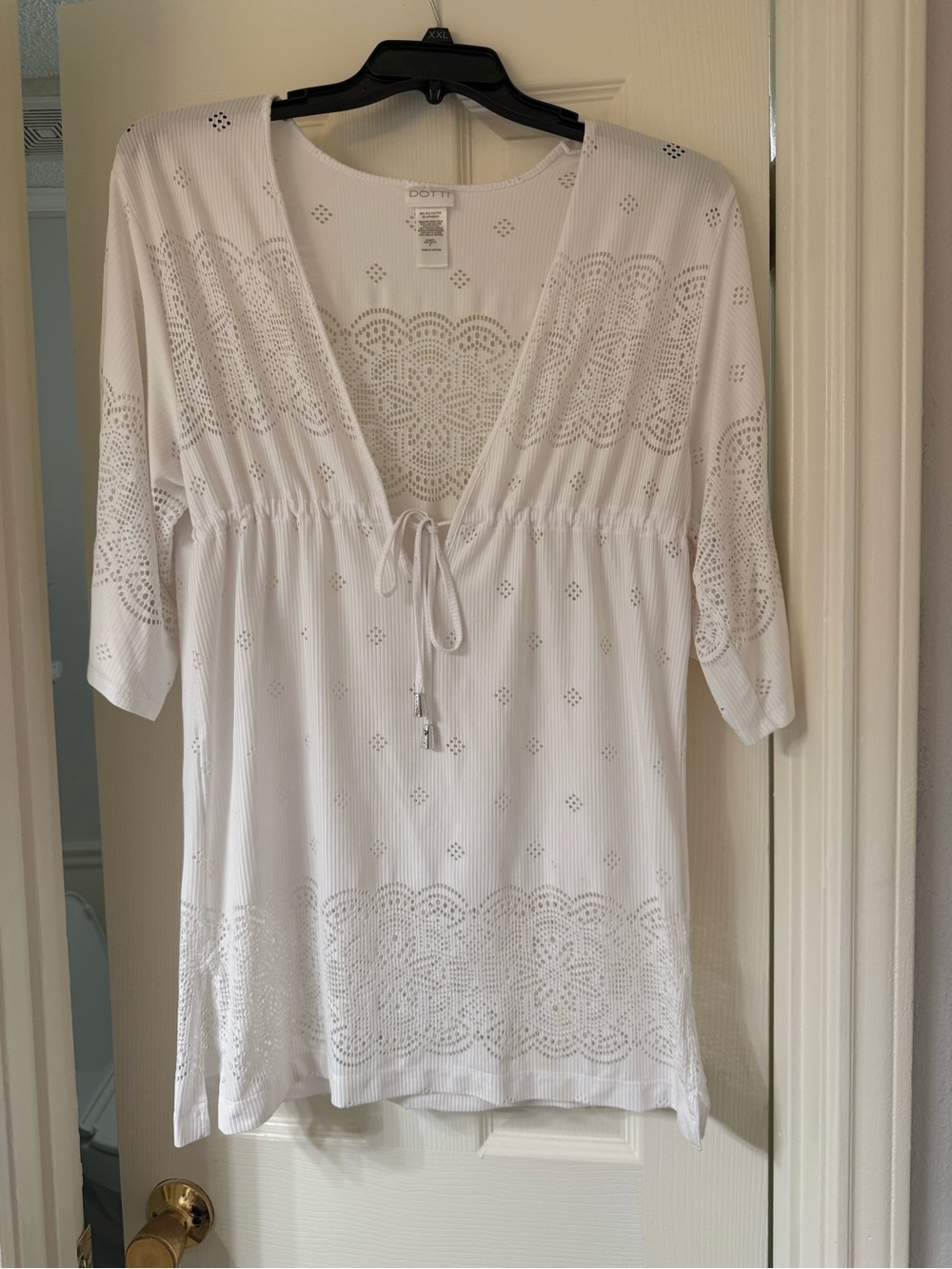 Dotti White Crochet-Detail Swim Coverup Tunic
